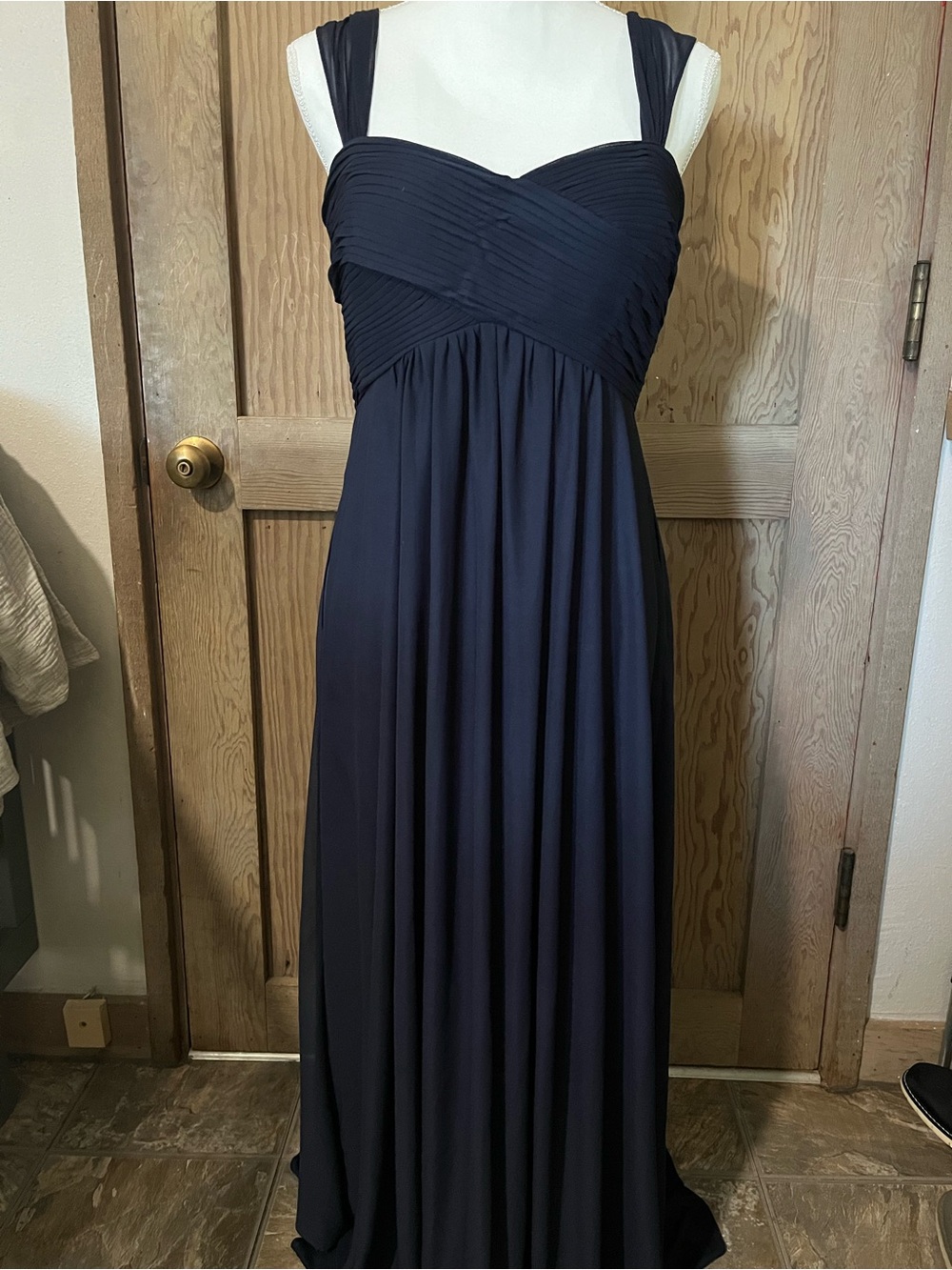 Birdy Grey Navy Pleated Sweetheart Maxi Dress with Wide Straps